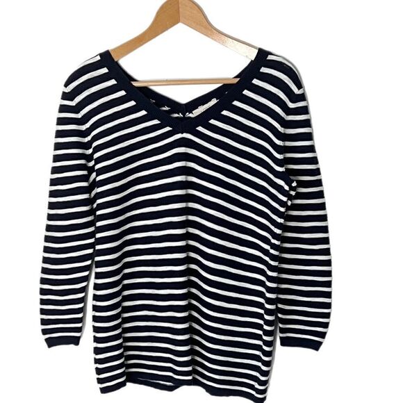 Loft V-Neck Front And Back Stripe Knit Sweater - Picture 5 of 5